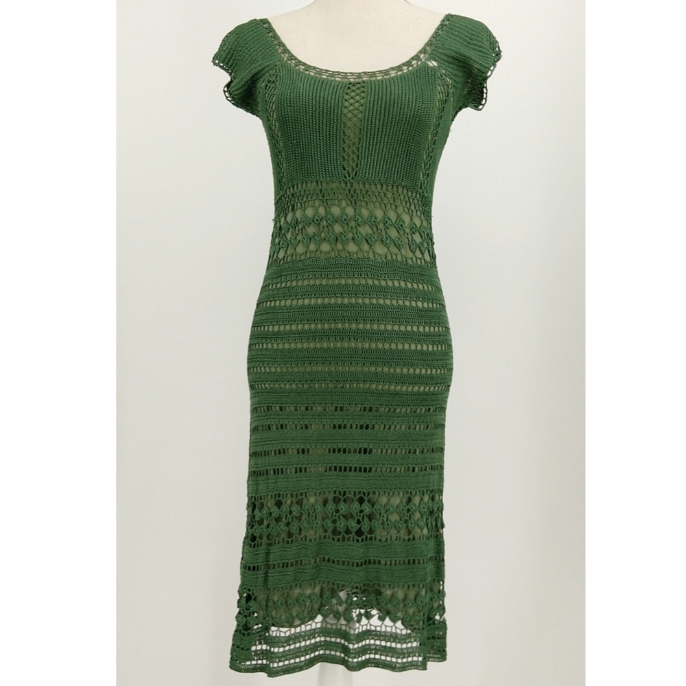 Vivienne Tam Vintage Olive Green Crochet Dress M